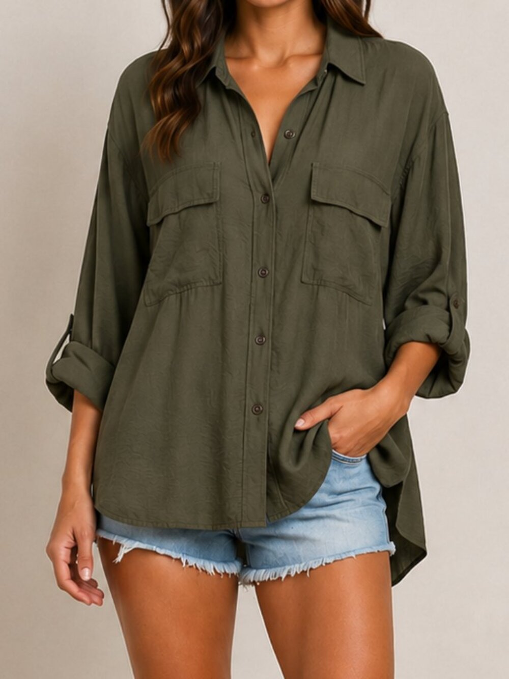 Banana Republic Utility Pocket Button Up Shirt Olive Green Size XL NWT